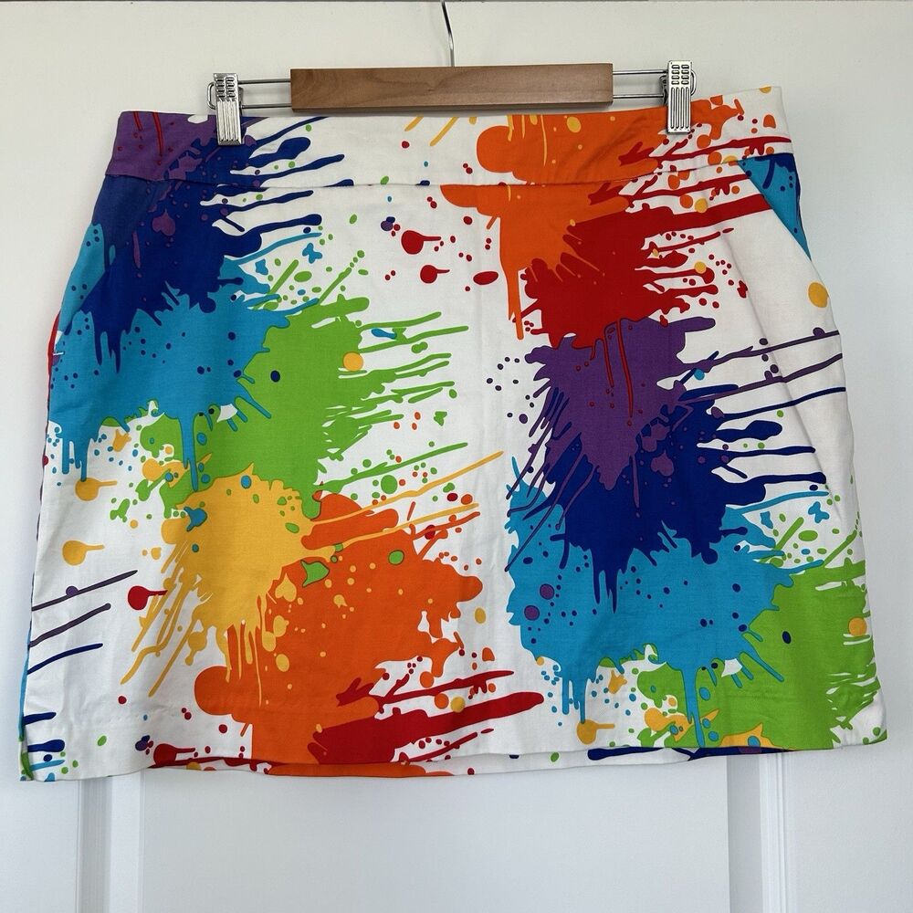 Loudmouth Womens Golf Skort Size 16 Paint Splatter Print Pockets Stretch Cotton